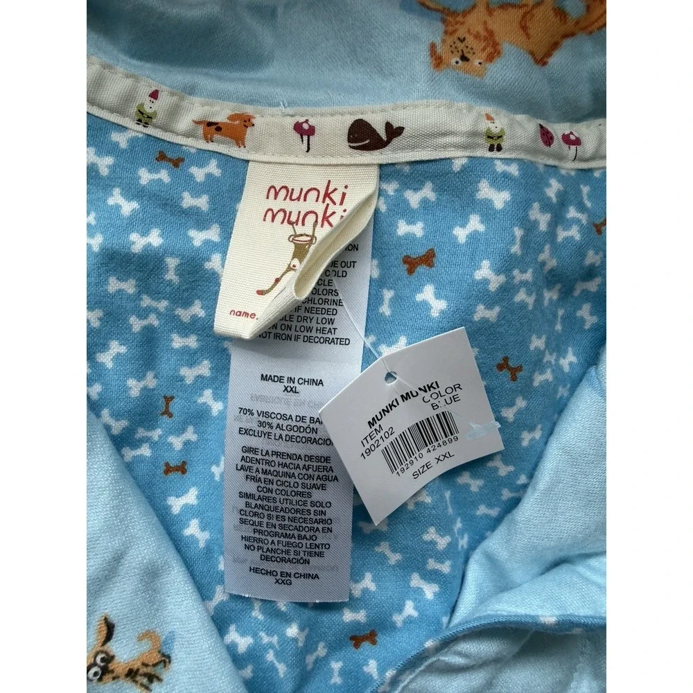 NWT Munki Munki Womens Blue Dogs‎ Notch Flannel Pajama Set XXL  Classic Cozy